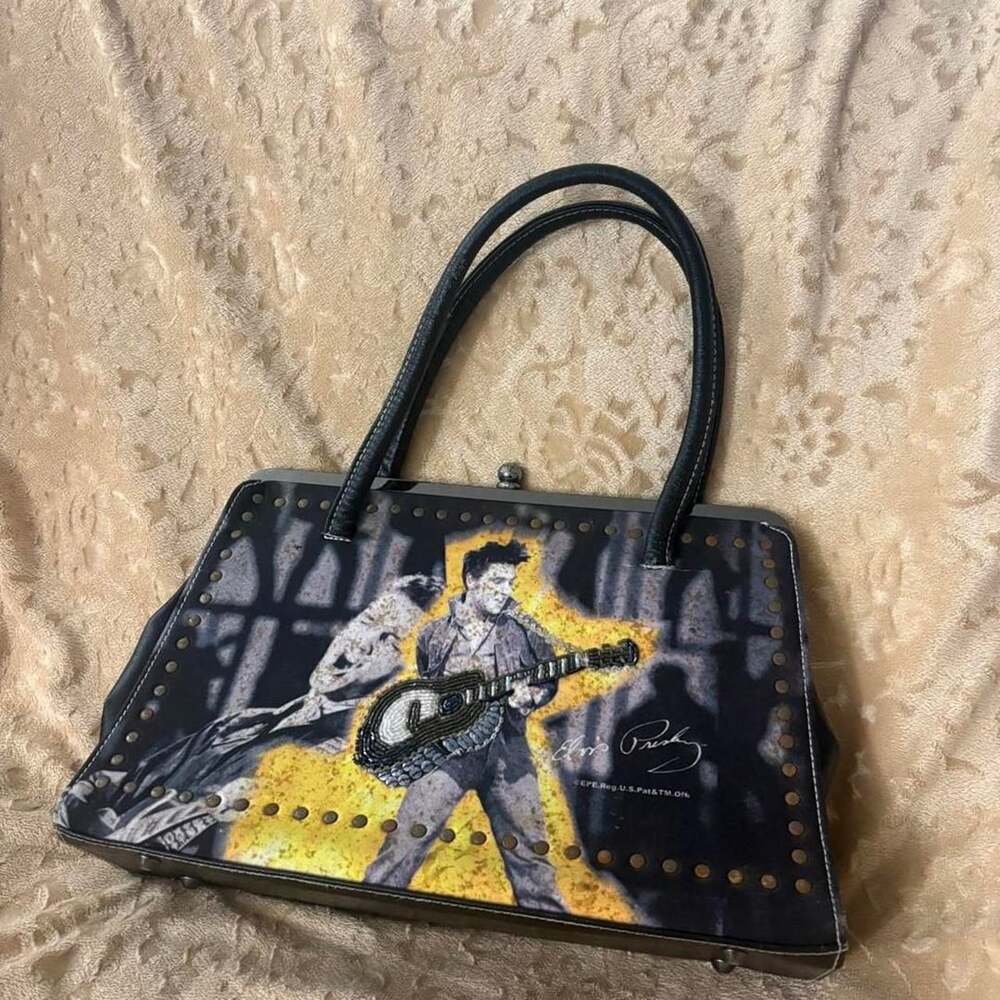 Ashley M Elvis Presley Graphic Beaded Guitar Handbag Purse